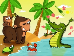 Gorilla és krokodil illusztráció